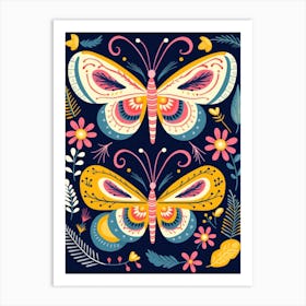 Butterflies On A Blue Background Art Print