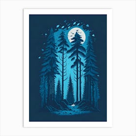 A Fantasy Forest At Night In Blue Theme 17 Art Print