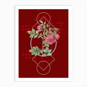 Vintage Turnip Roses Botanical with Geometric Line Motif and Dot Pattern Art Print