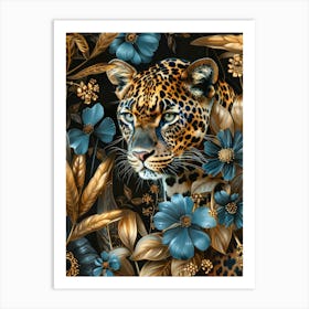 Leopard With Flowers Art Print