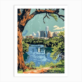 Zilker Metropolitan Park Austin Texas Colourful Blockprint 2 Art Print