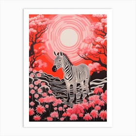 Pink & Black Zebra In The Moonlight Art Print