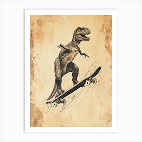 Vintage Deinonychus Dinosaur On A Skateboard   2 Art Print