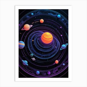 Default Neon Black Light Sgraffito Solar System 3d Illustratio 3 (4) Art Print