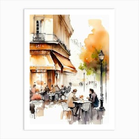 Watercolor Of A Cafe In Paris 3 Art Print