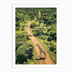 Giraffe Crossing Road Art Print