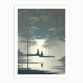 Two People Sitting On A Dock Art Print