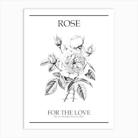 Black And White Rose Line Drawing 3 Poster Art Print