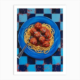 Spaghetti With Meatballs Checkered Blue 3 Art Print