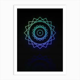 Neon Blue and Green Abstract Geometric Glyph on Black n.0349 Art Print