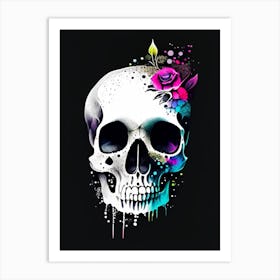 Skull With Watercolor Effects 2 Doodle Art Print