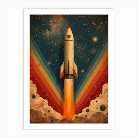 Space Odyssey: Retro Poster featuring Asteroids, Rockets, and Astronauts: Space Rocket 3 Art Print