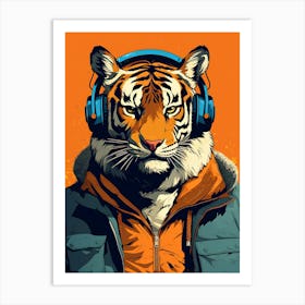 Tiger With Headphones Art Print