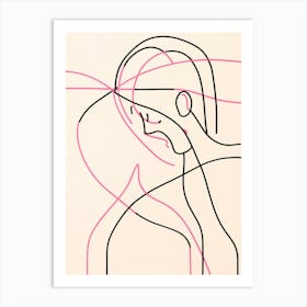 Line Drawing Of A Woman Hugging Art Print