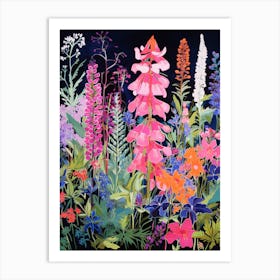 Tall Wildflowers At Night Screen Print Art Print