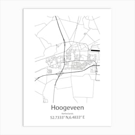 Hoogeveen,Netherlands Minimalist Map Art Print