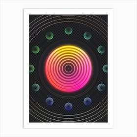 Neon Geometric Glyph in Pink and Yellow Circle Array on Black n.0047 Art Print