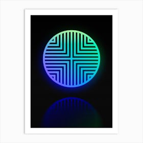 Neon Blue and Green Abstract Geometric Glyph on Black n.0099 Art Print