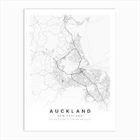 Auckland New Zealand White Map Art Print