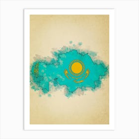 Kazakhstan Flag Vintage Art Print