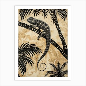 Chameleon In The Palm Trees Block Print 5 Art Print