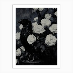 Dark Gothic Crow In Roses Art Print