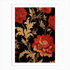Red And Gold Vintage Florals 1 Art Print