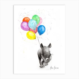 The Rhino And The Balloons Art Print