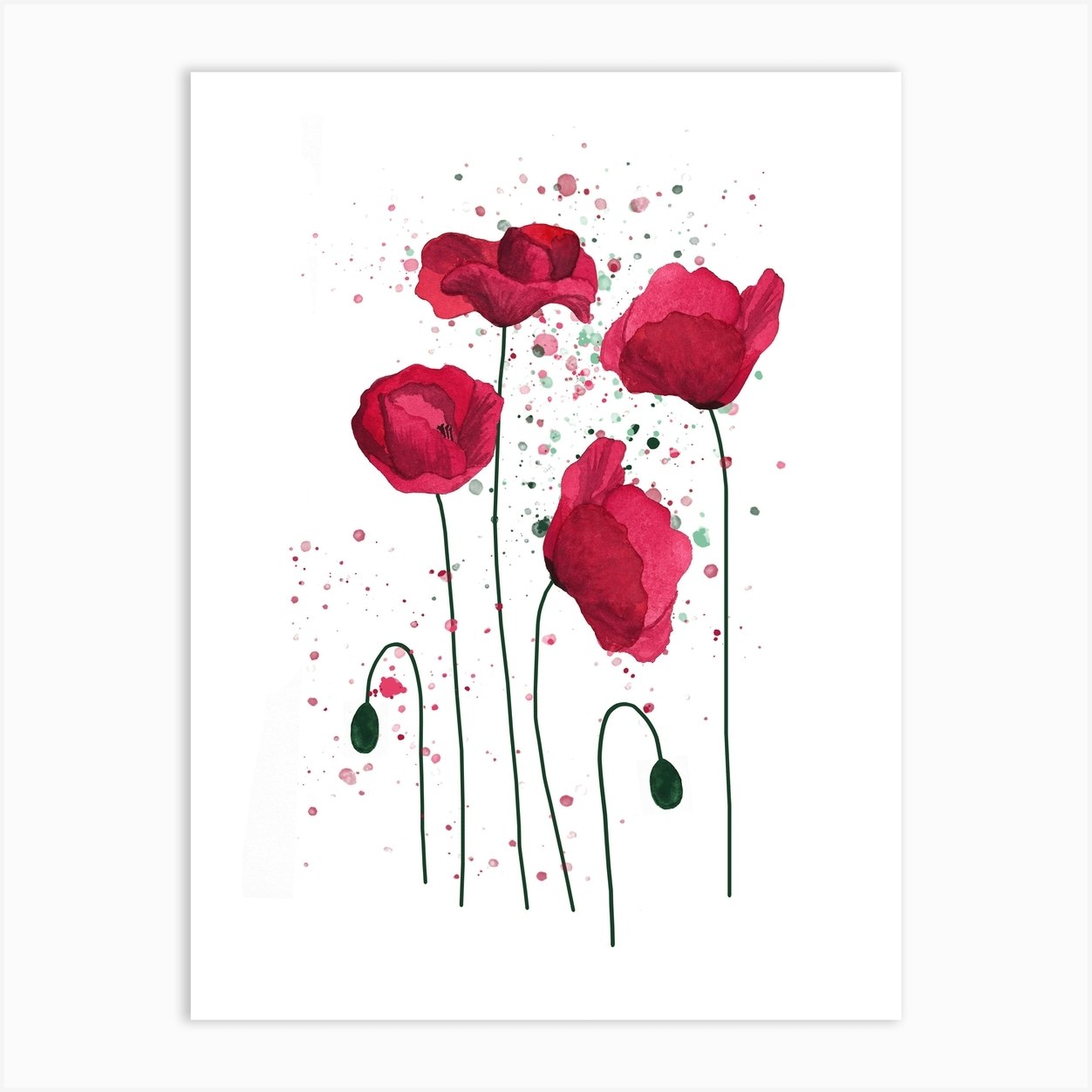 Tiny Poppy. Watercolor art for sale