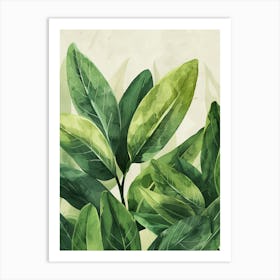 Green Leaves Watercolor Painting Art Print