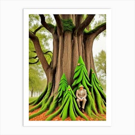 Man Sits Under A Tree Art Print