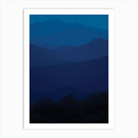 In The Mountains Classic Blue Art Print
