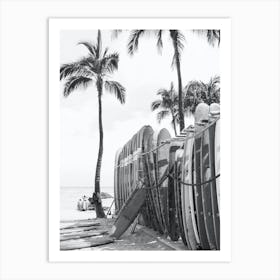 Black And White Hawaiian Surfboards Art Print