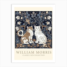 William Morris  Inspired  Classic Cats Brown And White Blue Kittens Art Print