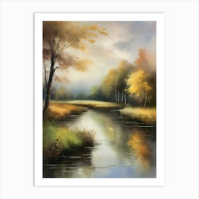 Autumn forest river.Printable Wall Art, Vintage Landscape, Farmhouse Wall Decorations, Vintage Landscape Oil Painting.9 Art Print