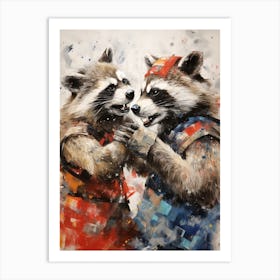 A Wrestling Raccoons In The Style Of Jasper Johns 1 Art Print