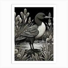 Bird Linocut Common Loon Art Print