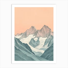 Monte Rosa Switzerland Italy Color Line Drawing (1) Art Print