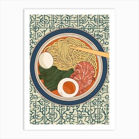 Ramen With Boiled Eggs On A Tiled Background 4 Art Print