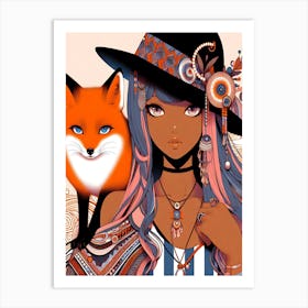 Pretty Anime Girl with Fox 9 Art Print