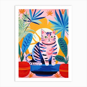 Pink Cat In The Pot, Matisse Inspired Art Print