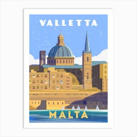 Valletta, Malta — Retro travel minimalist poster Art Print