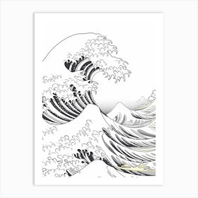 Line Art Inspired By The Great Wave Off Kanagawa 1 Art Print