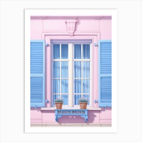 Pink House With Blue Shutters Art Print