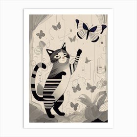 Cat And Butterfly 1 Art Print