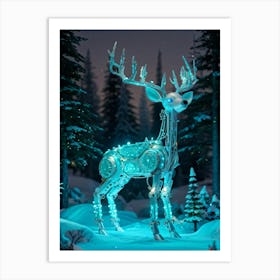 Bioluminescent Firefly With Robotic Features Integrated Into A Whimsical Teal Deer Body Ceramic Tex Art Print