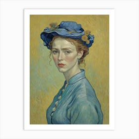 Portrait Of A Woman Wearing A Blue Hat Art Print