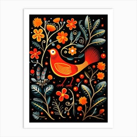 Folk Bird Illustration Blackbird 1 Art Print