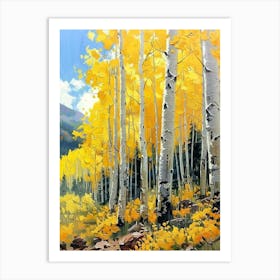 Birch Trees in Fall | Aspen British Columbia American National Park Painting | Yellow Autumn Leaves Art Print