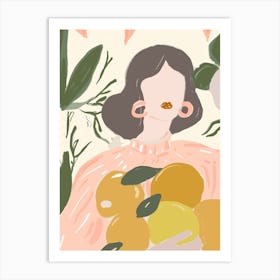 Illustration Of A Woman Holding Lemons Art Print